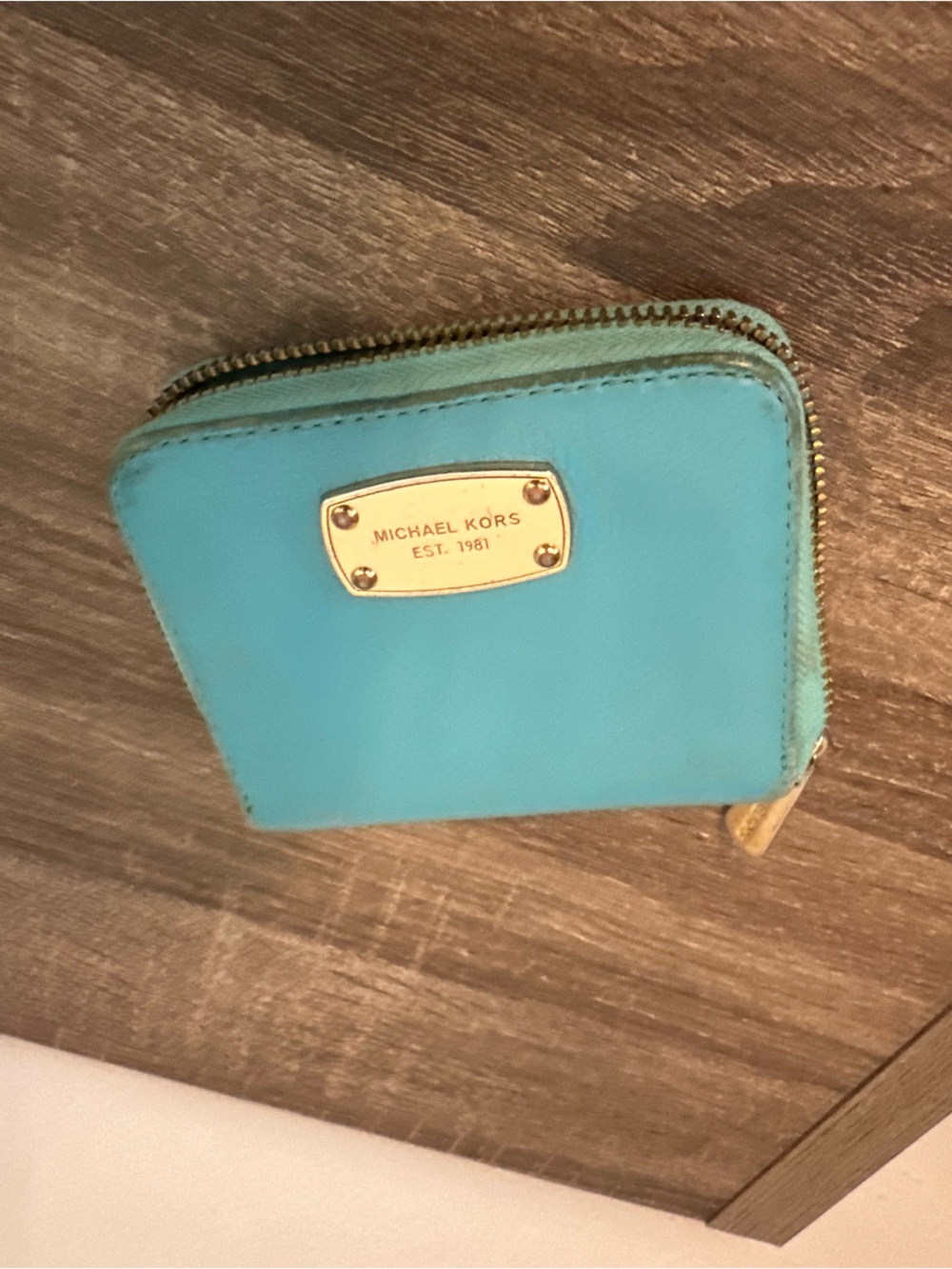 MICHAEL KORS Turquoise Zip-Around Wallet with Gold Plaque